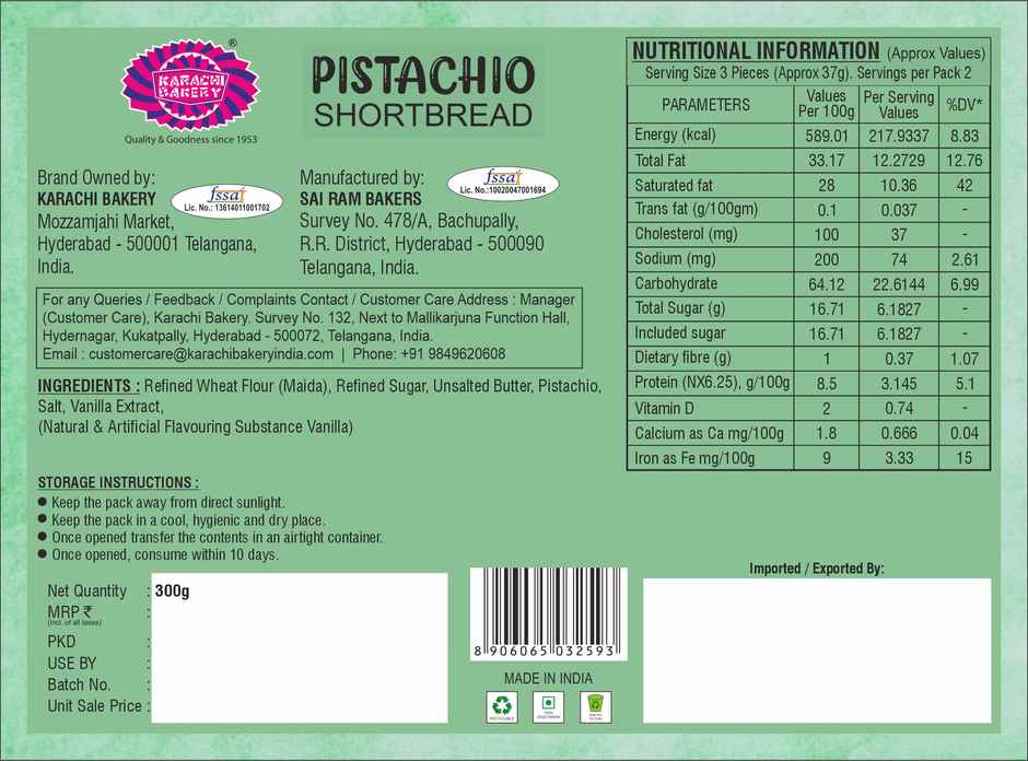 Karachi Bakery Pistachio Shortbread