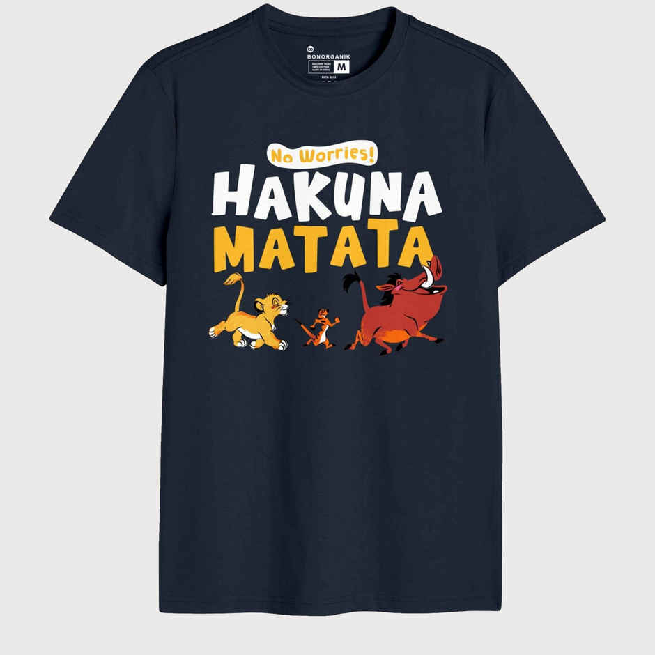 Bonorganik Men's Hakuna Matata Graphic Printed T-shirt | Navy - XL