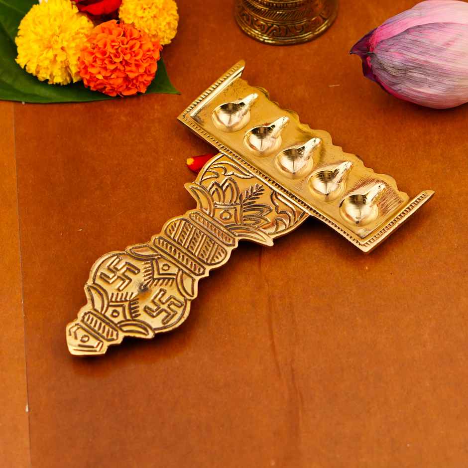 Brass Panch Aarti Diya 5.5 In | ServDharm