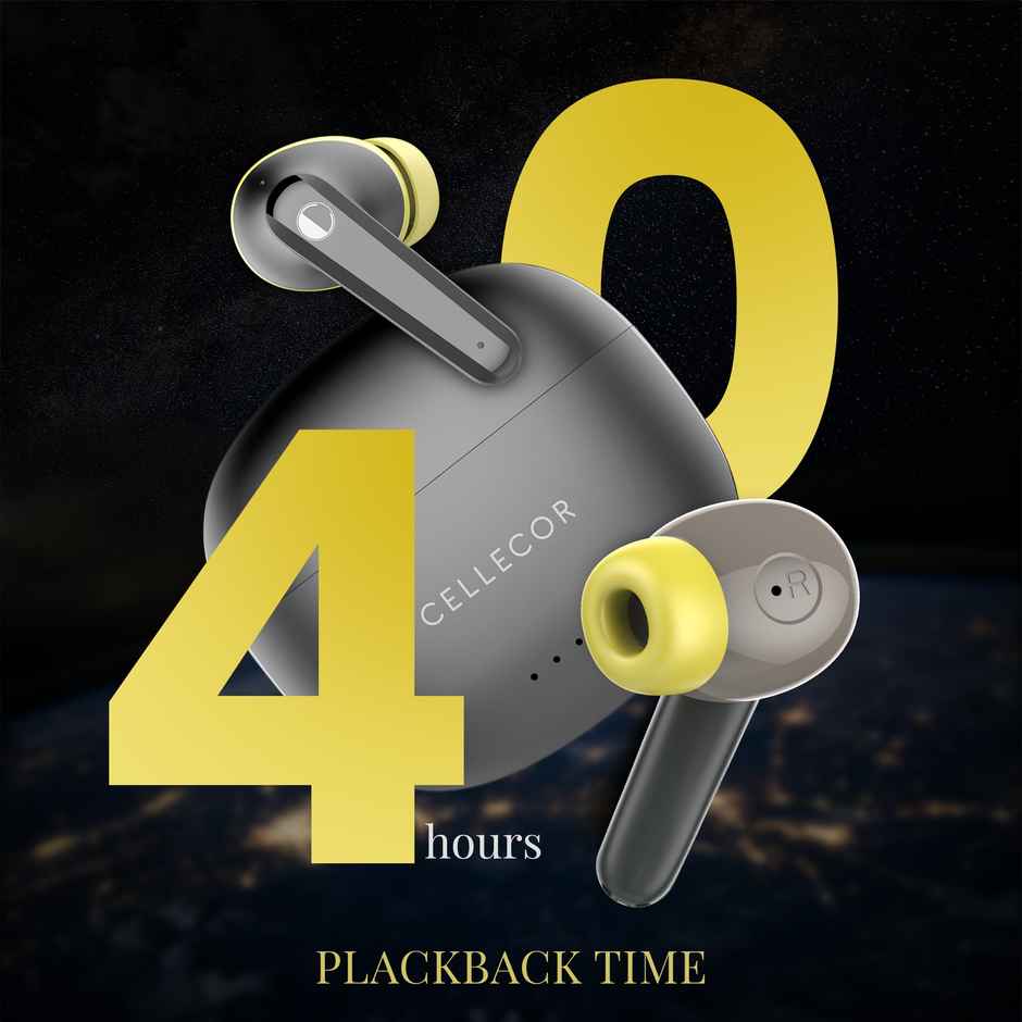 Cellecor Bropods CB03 - ace TWS With 40 Hours Playtime | ENC Mic | Auto-Connect | Grey - Yellow