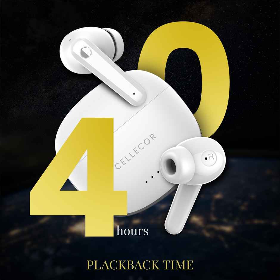 Cellecor Bropods CB03 - Ace TWS With 40 Hours Playtime | ENC Mic | Auto - Connect - White