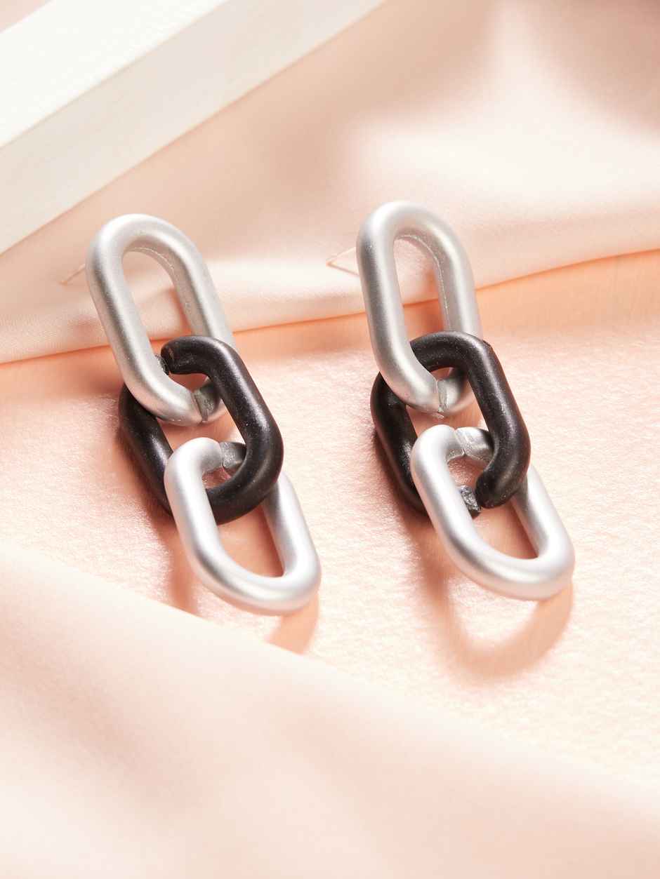 Rubans Silver-Toned & Black Contemporary Drop Earrings