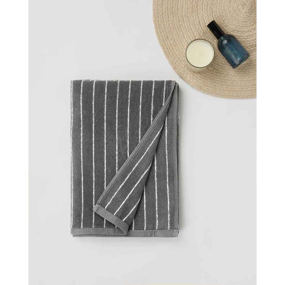 Himeya Pin Stripe 350 GSM Cotton Bath Towel | Neutral Charcoal