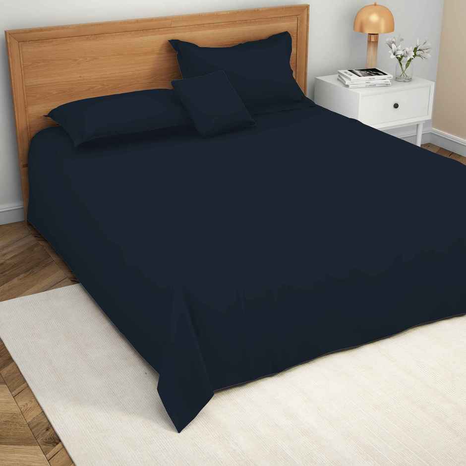 Himeya Exclusive 150 TC Cotton Double Bedsheet Set | Classic Navy