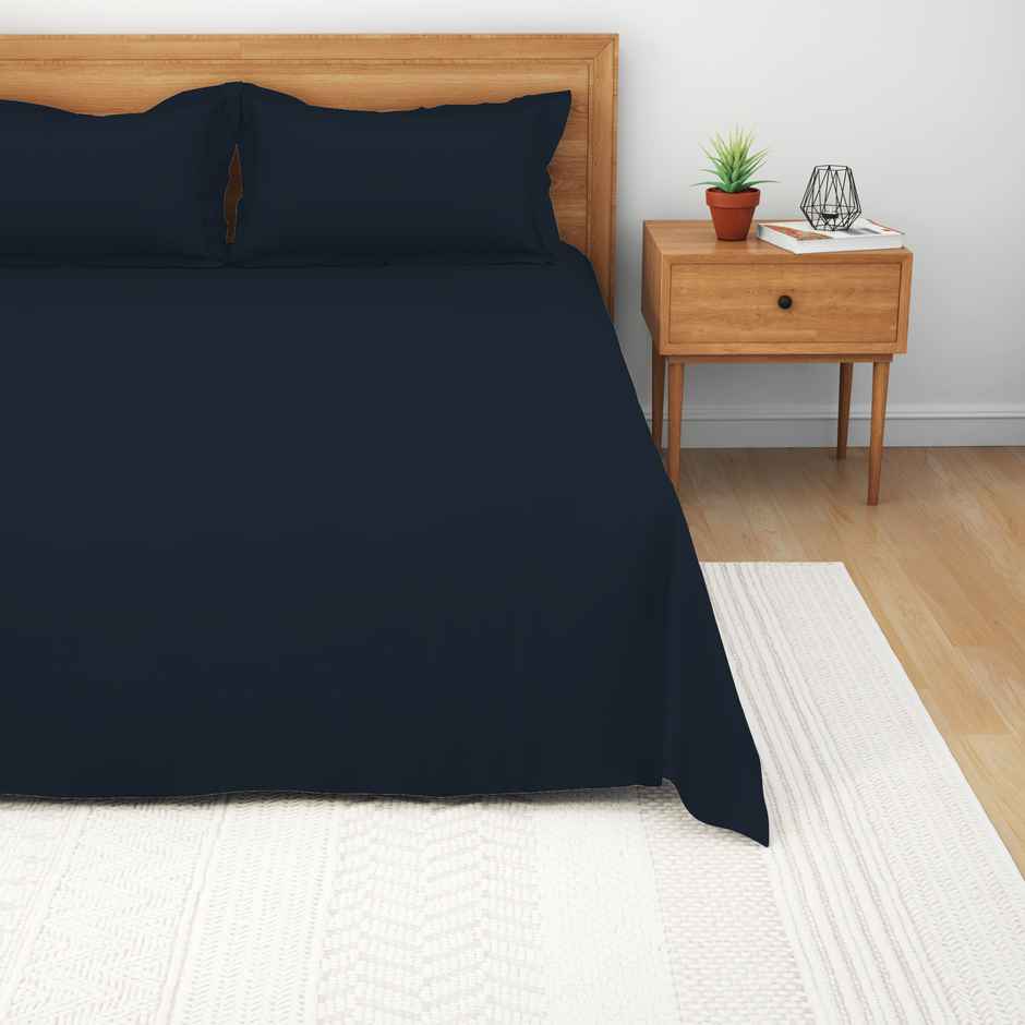 Himeya Exclusive 150 TC Cotton Double Bedsheet Set | Classic Navy
