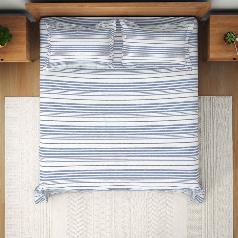 Himeya Exclusive 144 TC Double Bedsheet Set Nautical Stripe