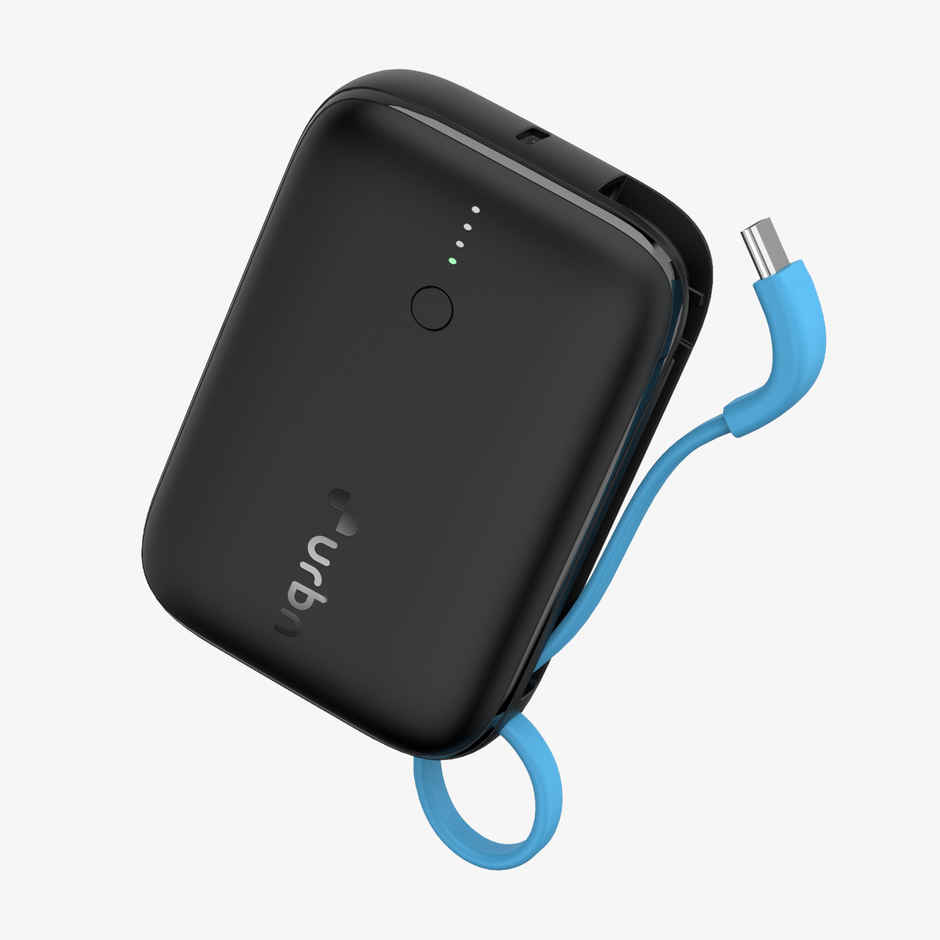 URBN 10000 mAh Nano Link Wired Power Bank with in-Built USB-C Cable| 22.5W Fast Charging | Type C PD (Input& Output) | Made in India | Two Way Fast Charge | for iPhone, Android & More - Black