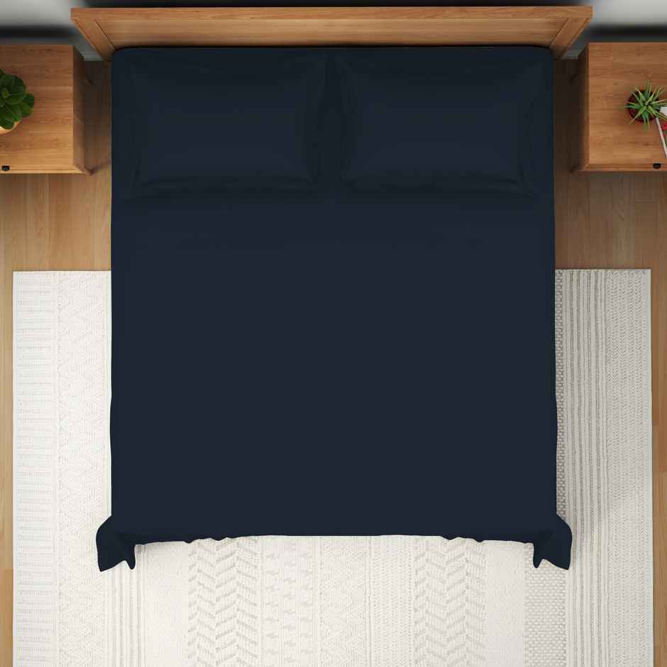 Himeya Exclusive 150 TC Cotton Double Bedsheet Set | Classic Navy