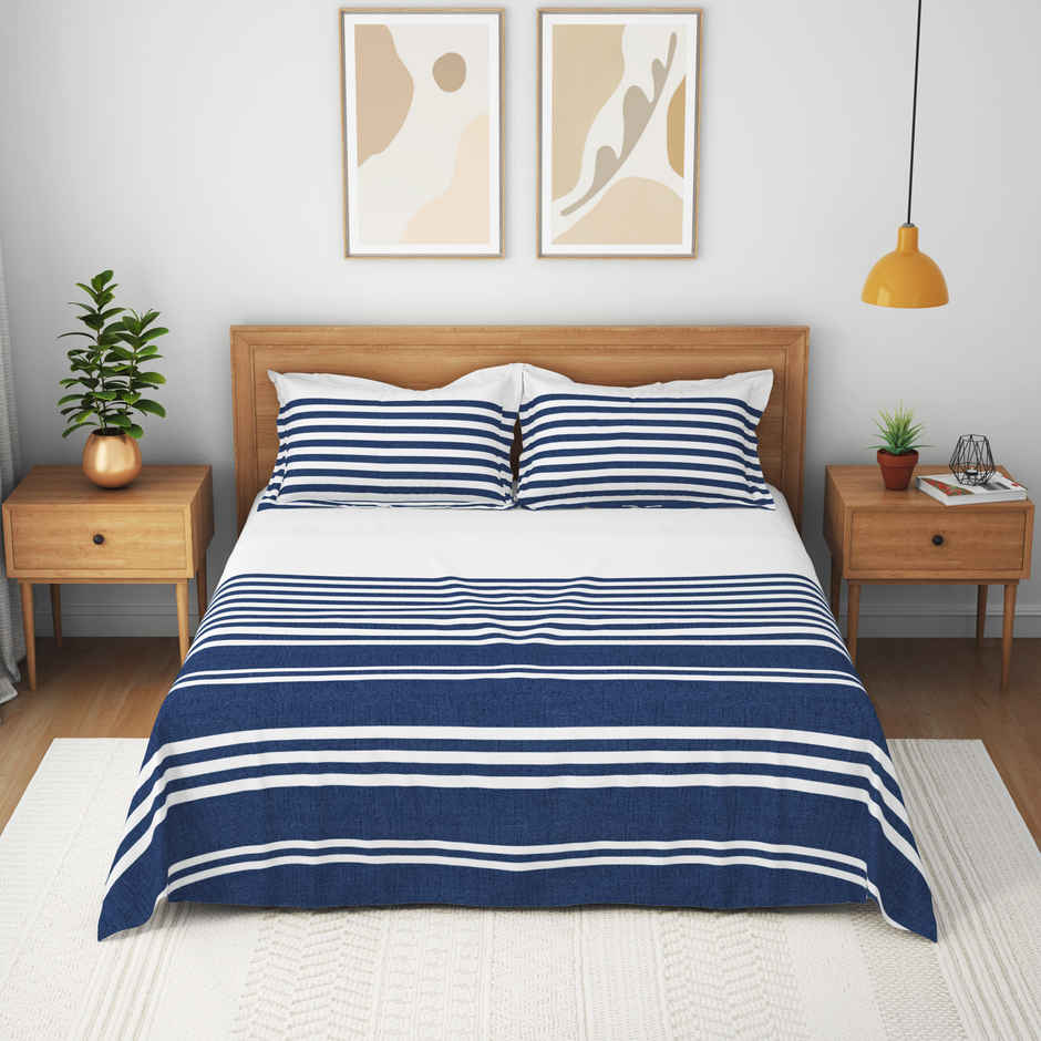 Himeya Exclusive 144 TC Double Bedsheet Set | Marine Stride