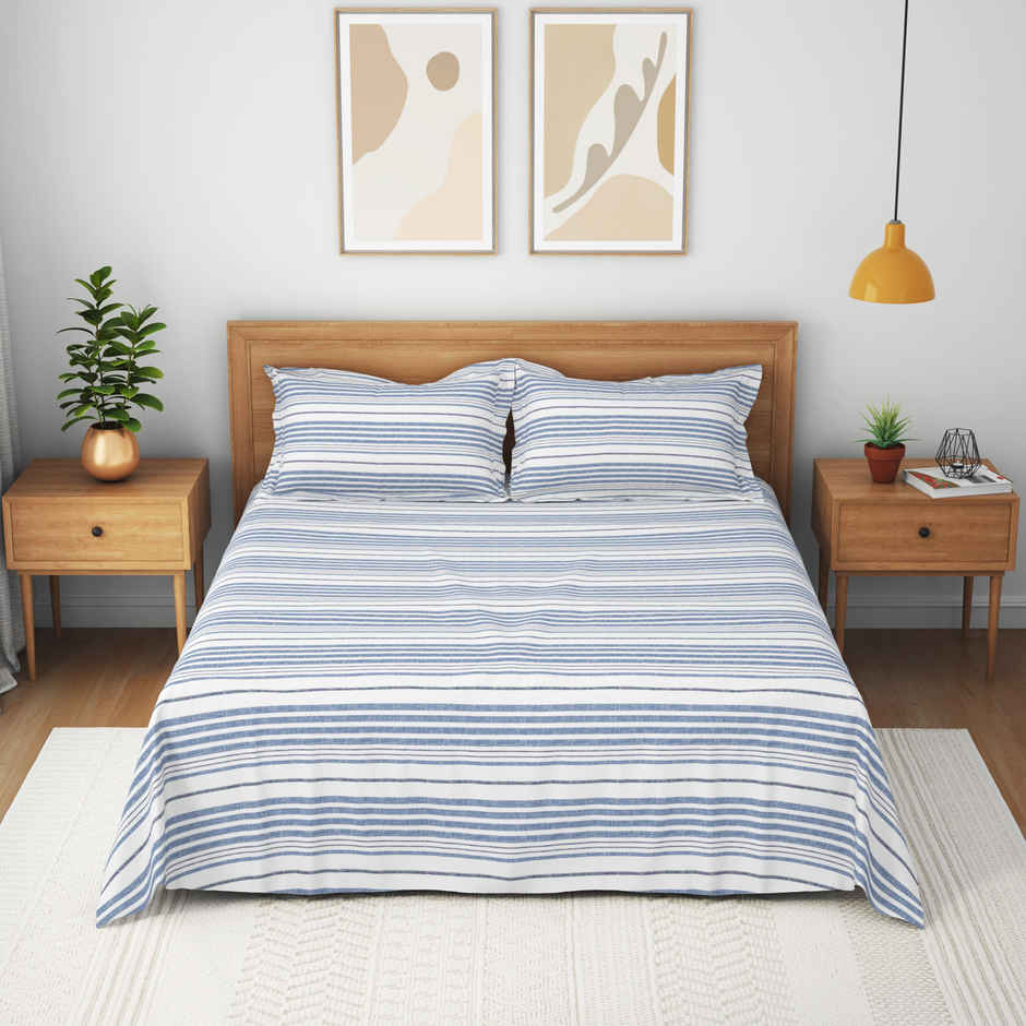 Himeya Exclusive 144 TC Double Bedsheet Set Nautical Stripe