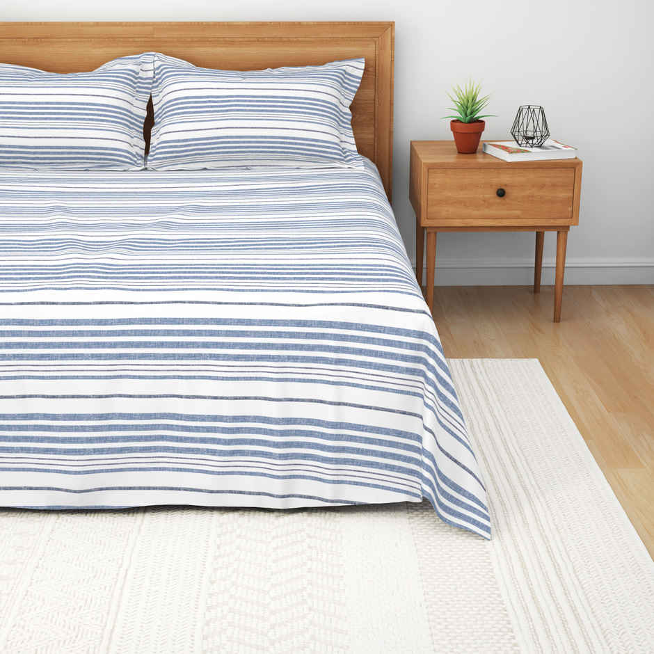 Himeya Exclusive 144 TC Double Bedsheet Set Nautical Stripe