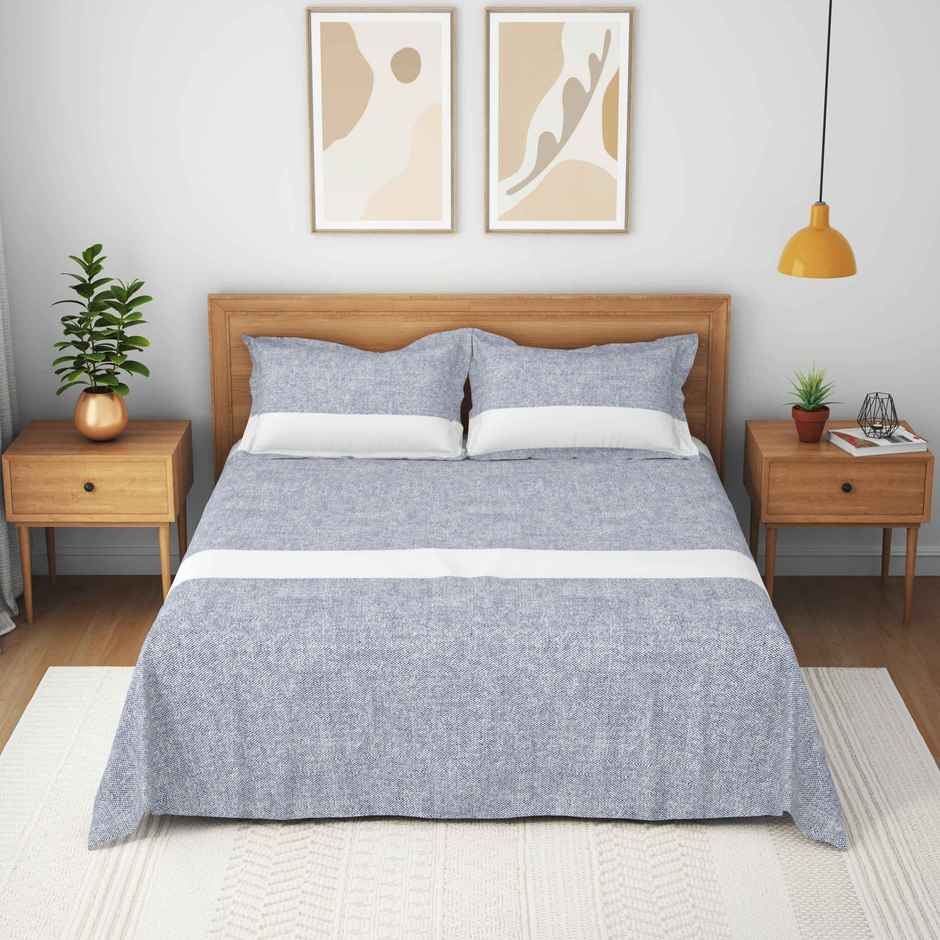 Himeya Exclusive 144 TC Double Bedsheet Set | Skyfade Denim