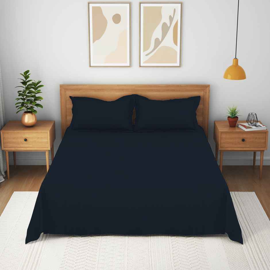 Himeya Exclusive 150 TC Cotton Double Bedsheet Set | Classic Navy