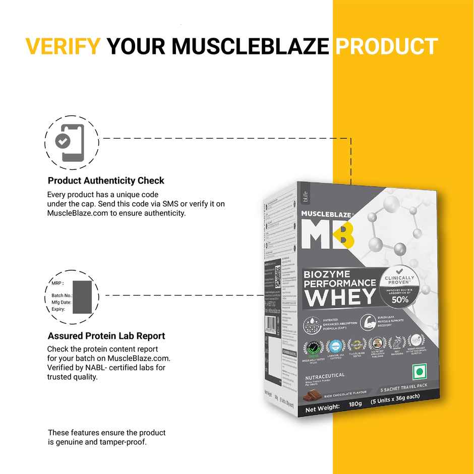 MuscleBlaze Biozyme Performance Whey Protein Powder Pack (Rich Chocolate)