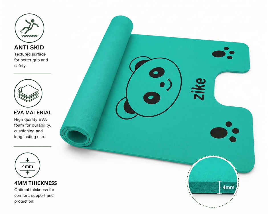 Zike Kids 4mm Yoga Mat Teddy n Paws, Aqua, EVA material, 5x2 ft