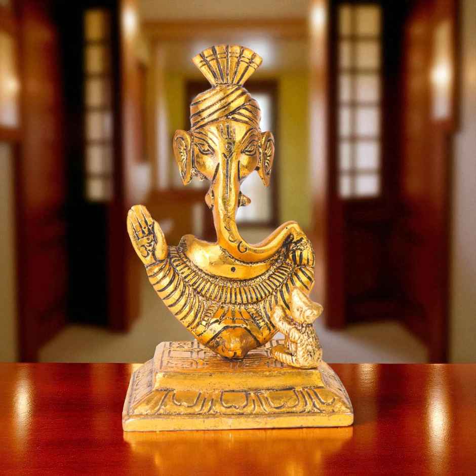 Ganesh Ji Idol with Mooshak Trishul Shape in Gold Polish | Devnidhi
