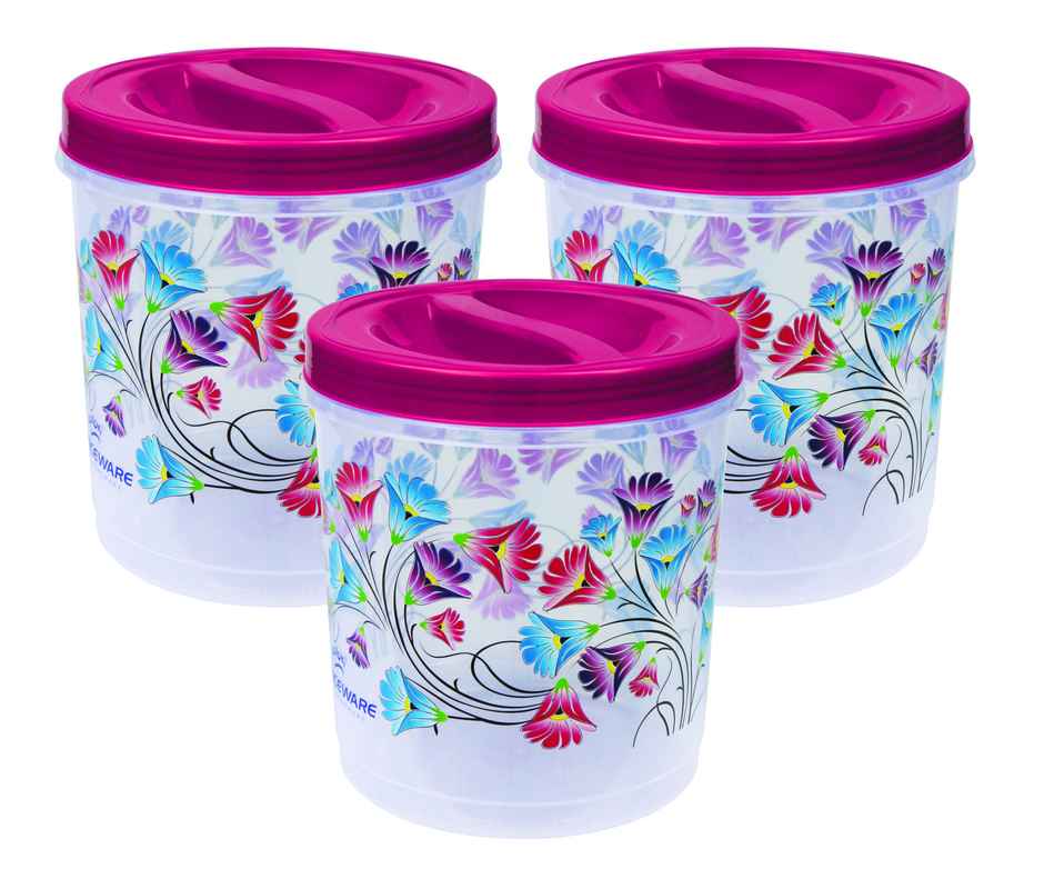 Princeware Twister Container Set of 3 Pieces -| 1350 ml+840 ml+490 ml Printed - Pink