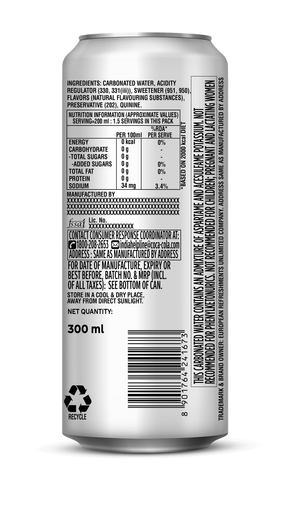 Schweppes Zero Sugar Tonic Water