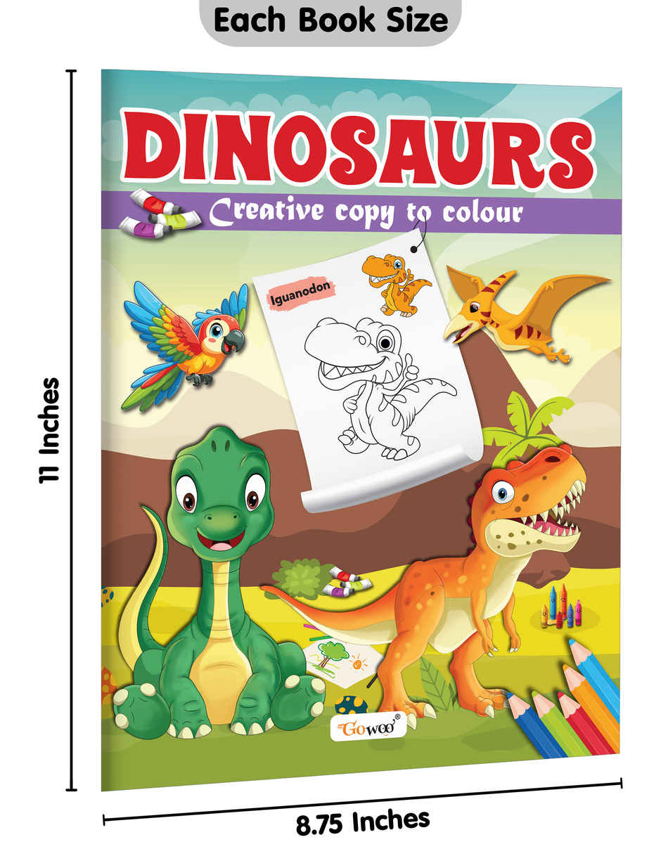 Dinosaurs-Creative Copy To Colour | Educational Colouring Book for Kids | Copy Colouring Book