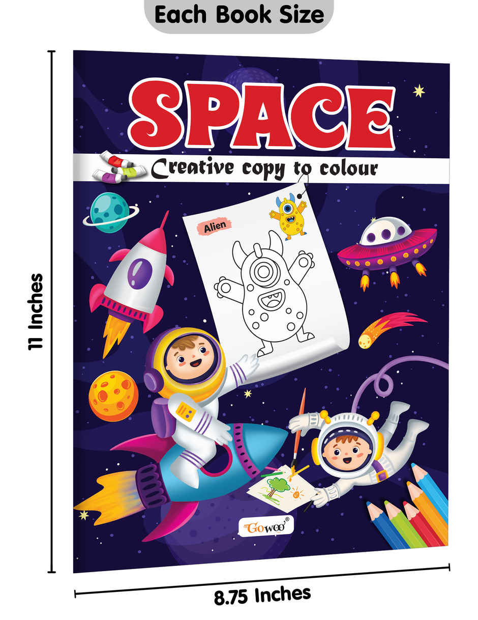 Space-Creative Copy To Colour | Children Colouring Book | Easy Colouring Book for Nursery Kids