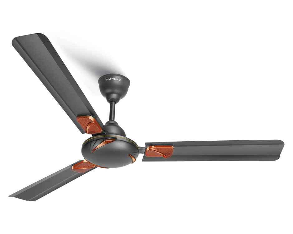 LONGWAY Creta P1 50W Ceiling Fan, 1200mm/48 inch, Ultra High Speed, Anti-Dust, Star Rated - Smoked Brown