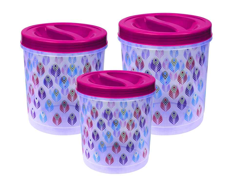 Princeware Twister Container Set of 3 Pieces -| 1350 ml+840 ml+490 ml Printed - Pink