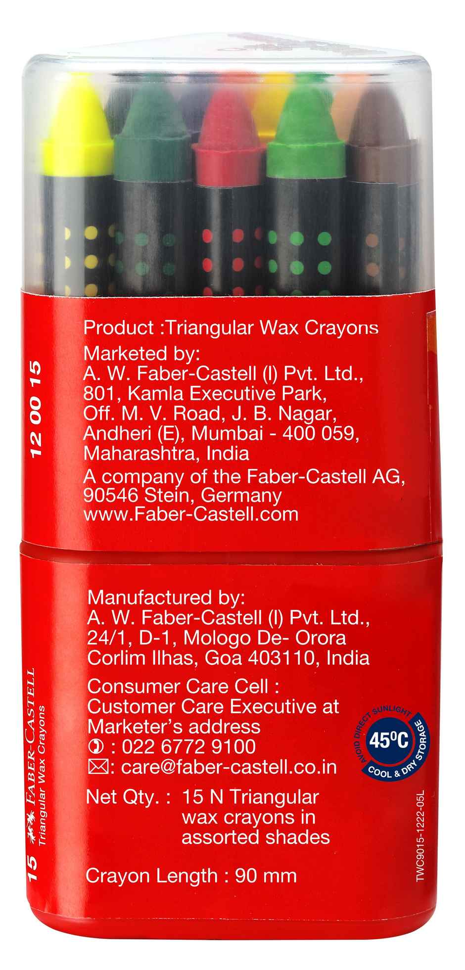 Faber-Castell Wax Crayon Triangular 90Mm Grip Pack Of 15