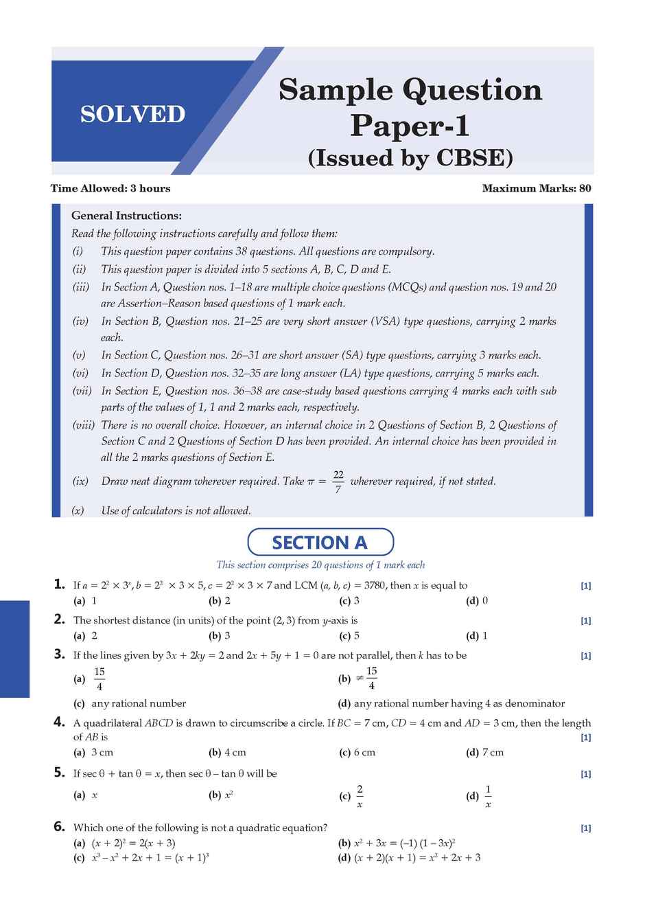 CBSE 15 Sample Question Papers Class 10 Mathematics Standard for 2026 Board Exam