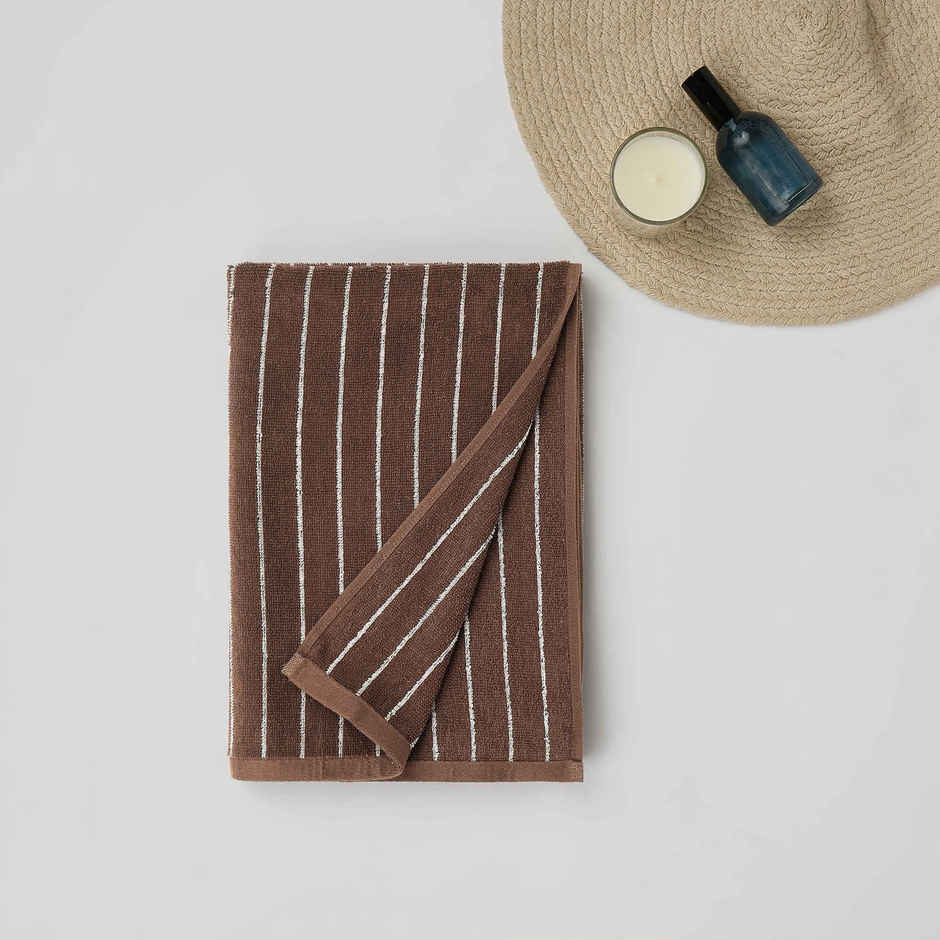 Himeya Pin Stripe 350 GSM Cotton Bath Towel | Chocolate Brown