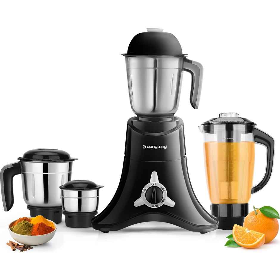 Longway Orion Juicer Mixer Grinder | 900 Watt | 4 Jars for Grinding, , Mixing, Juicing with Powerful Motor - Black