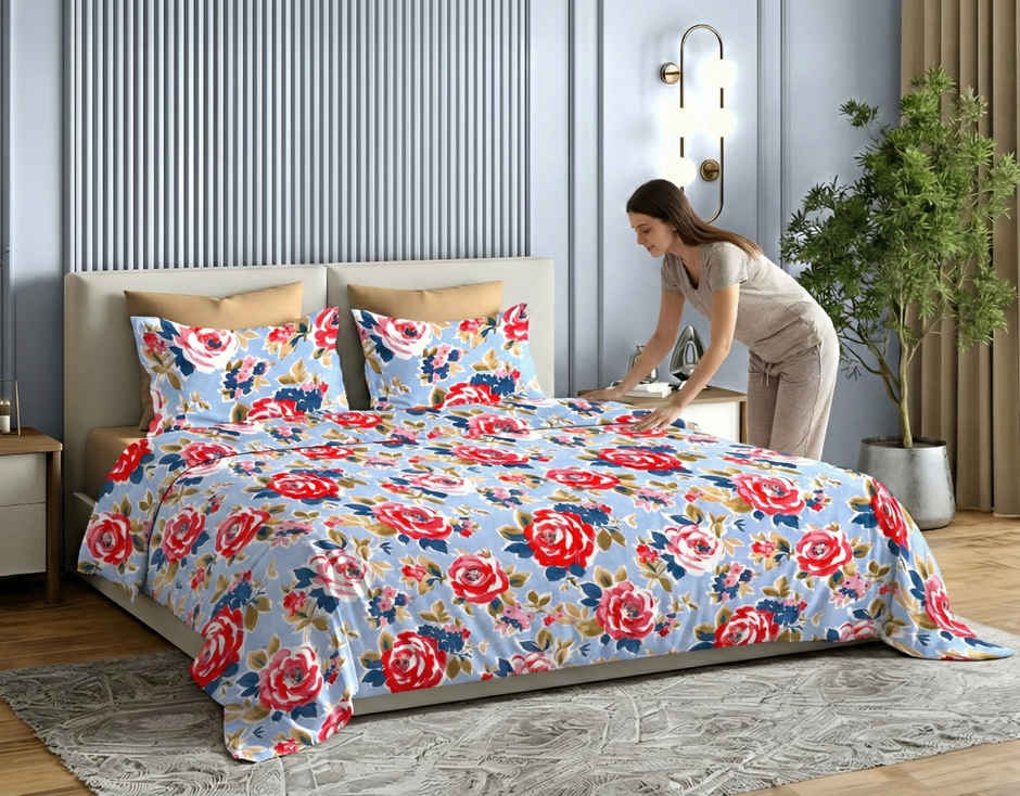 Dream Living King Size Uphar 135 GSM Floral Bedsheet | With 2 Pillow Covers | Pink | 108 x 108 in