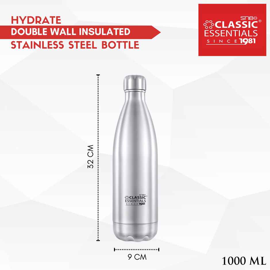 Classic Essentials Stainless Steel | 1 L | Insulated Double Wall Water Cola Bottle