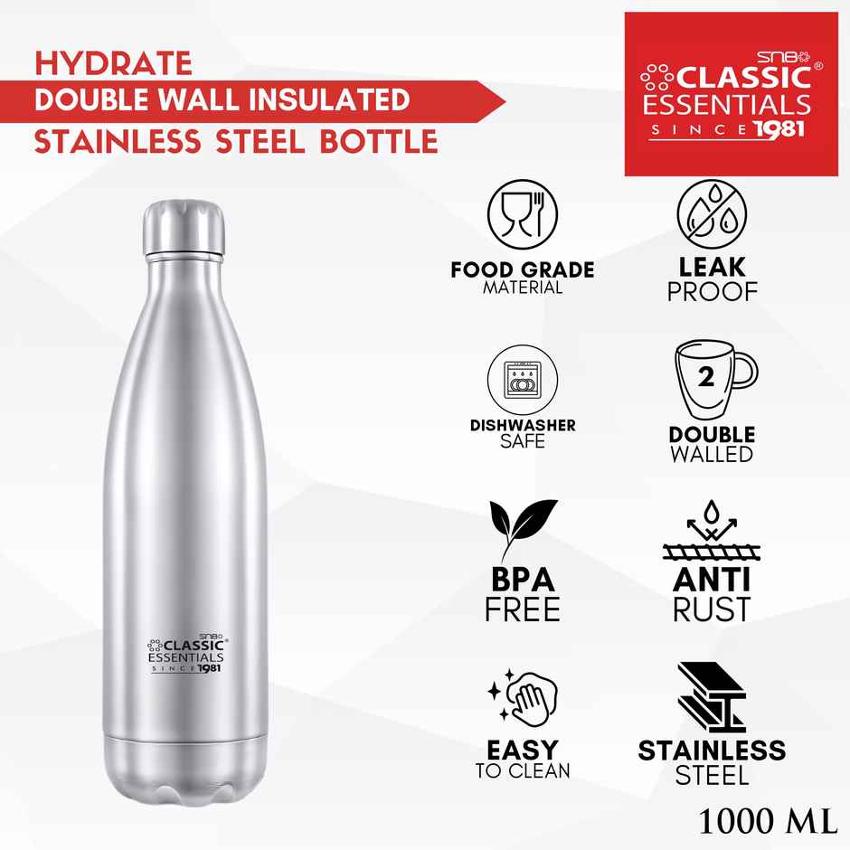Classic Essentials Stainless Steel | 1 L | Insulated Double Wall Water Cola Bottle