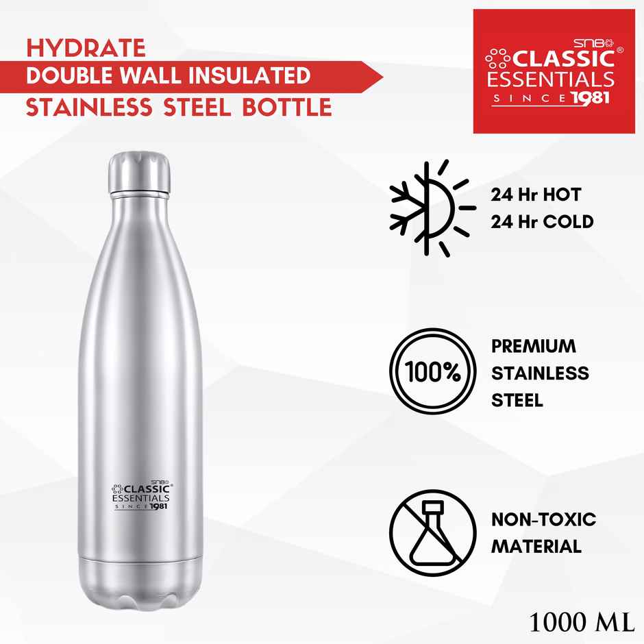 Classic Essentials Stainless Steel | 1 L | Insulated Double Wall Water Cola Bottle