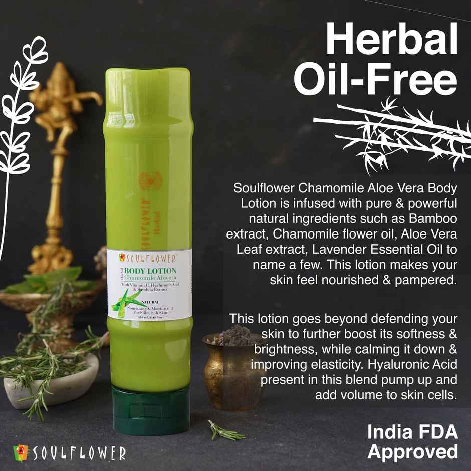 Soulflower Chamomile Aloe Vera Body Lotion with Vitamin C Hyaluronic Acid Bamboo Extracts
