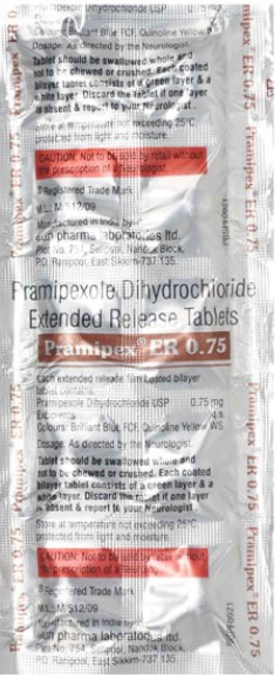 Pramipex ER 0.75 Tablet