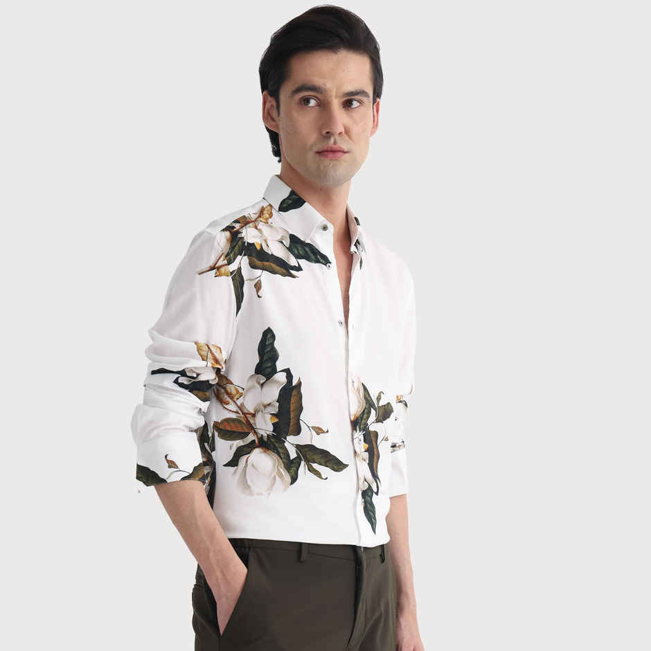 RARE RABBIT Men's Poseidon Primary Shirt | White - M