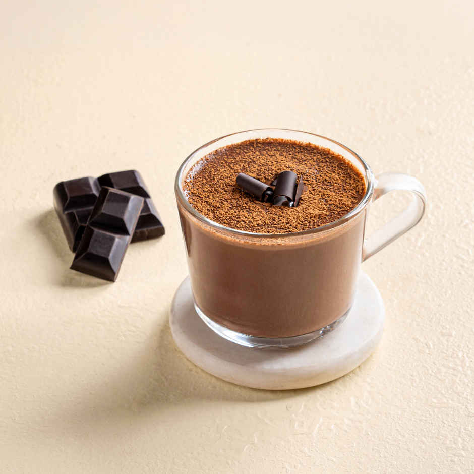 Hot Chocolate + Layered Double Chocolate Cake Jar + Chili Cheese Toast 