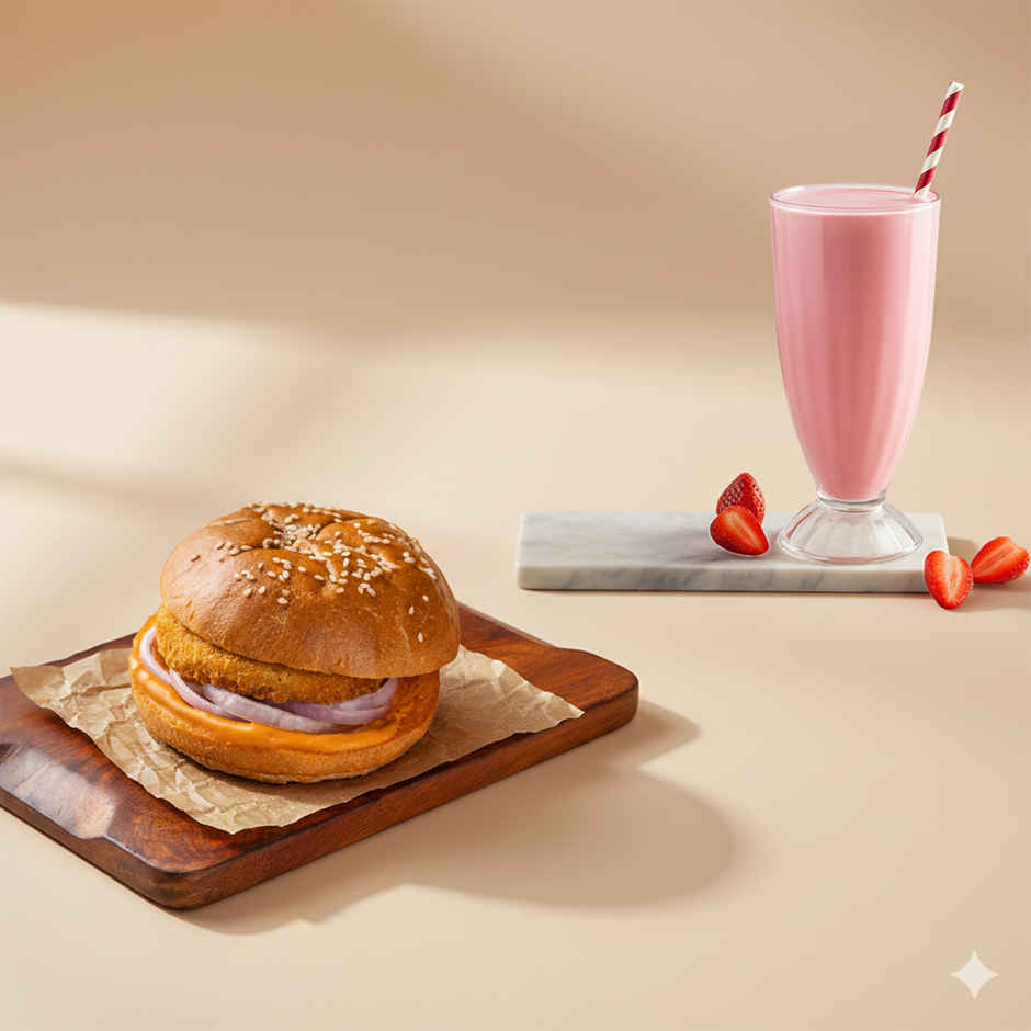 Chicken Classic Burger + Strawberry Shake
