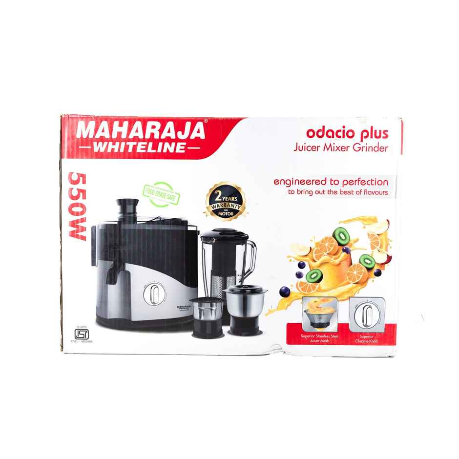 Maharaja Whiteline Odacio Plus Juicer Mixer Grinder, 550Watt, With 3 Versatile Jars - Black & Silver