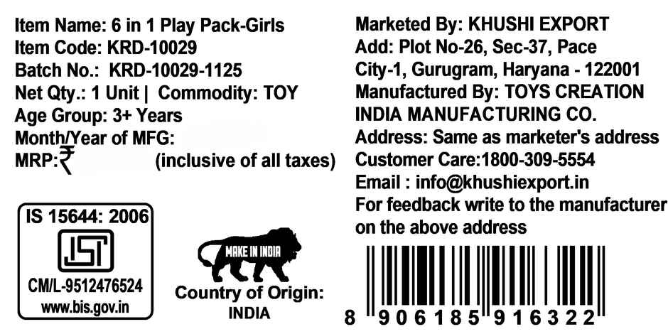Kriiddaank 6 in 1 Play Pack for Girls