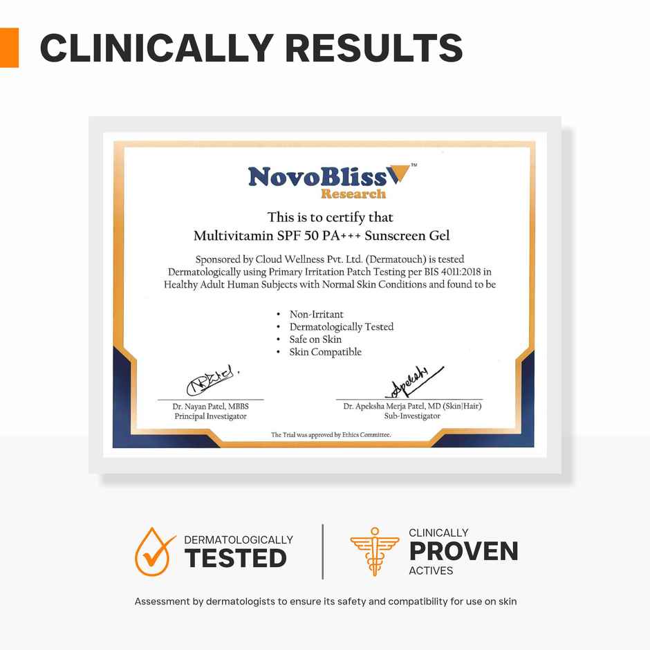 Dermatouch Multivitamin Spf 50 Pa+++ Sunscreen Gel Uva-Uvb Protection Zero White Cast Unisex