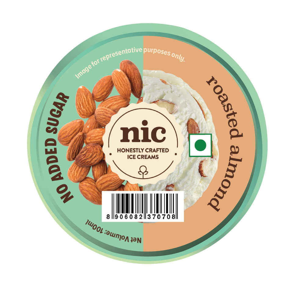 NIC Roasted Almond Ice Cream Cup | No Added Sugar | Preservative Free | No Artificial Flavors