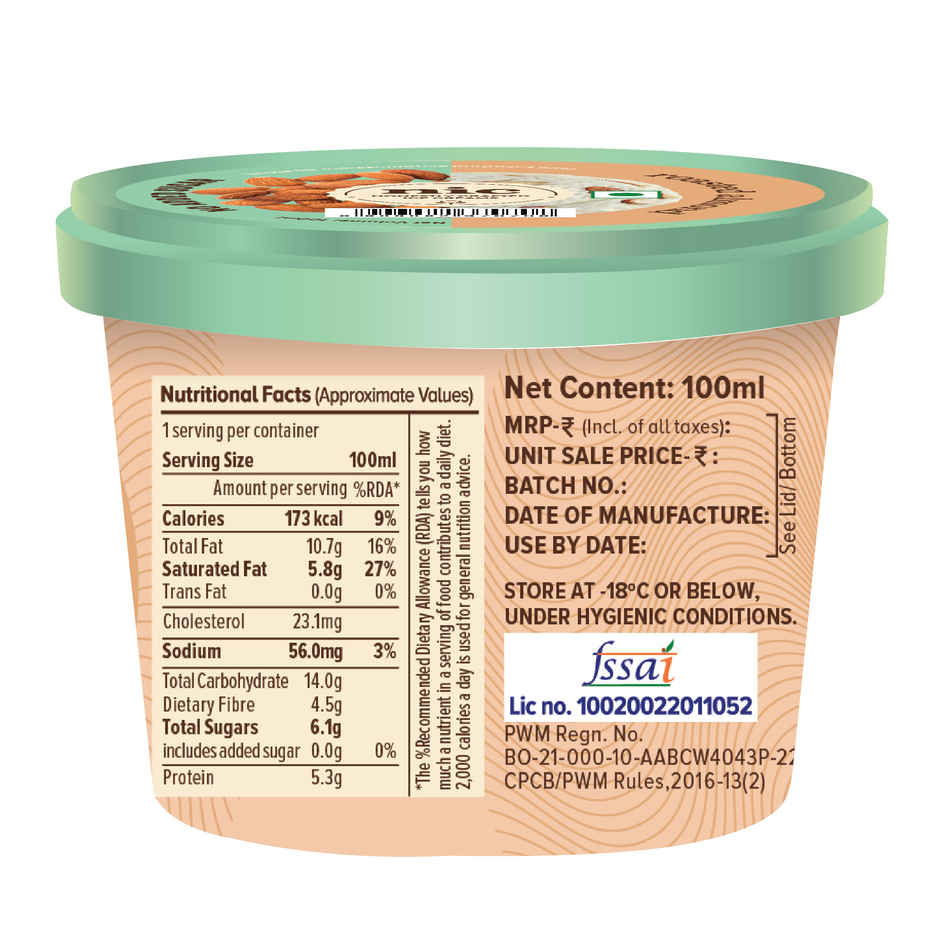 NIC Roasted Almond Ice Cream Cup | No Added Sugar | Preservative Free | No Artificial Flavors