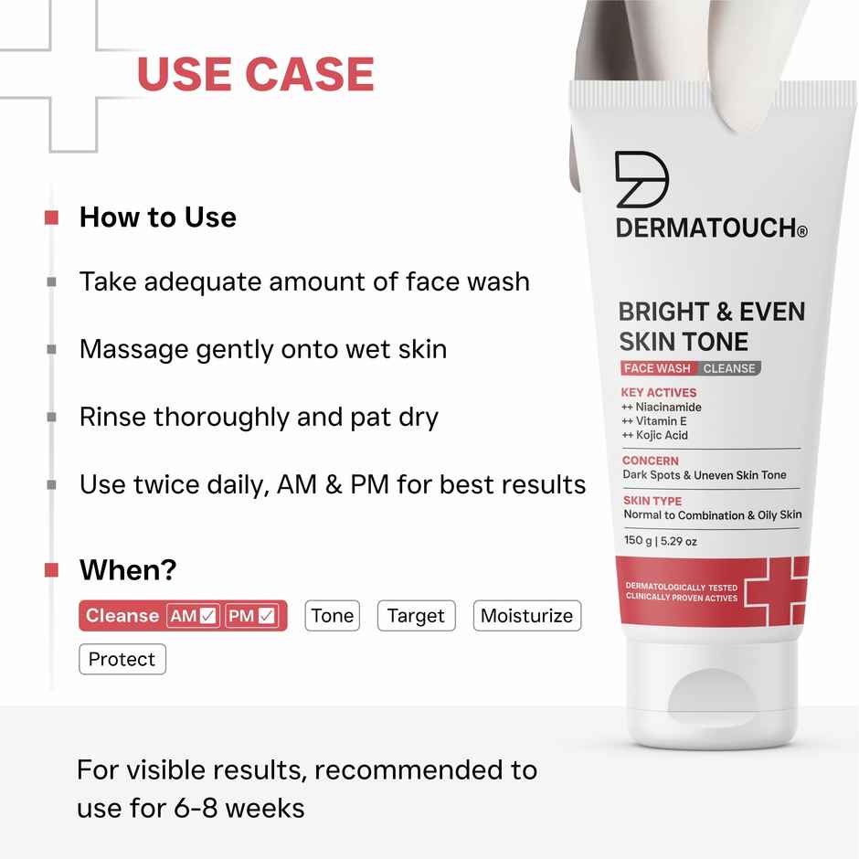 Dermatouch Bright & Even Tone Face Wash With Niacinamide Vitamin E & Kojic Acid Uneven Tone