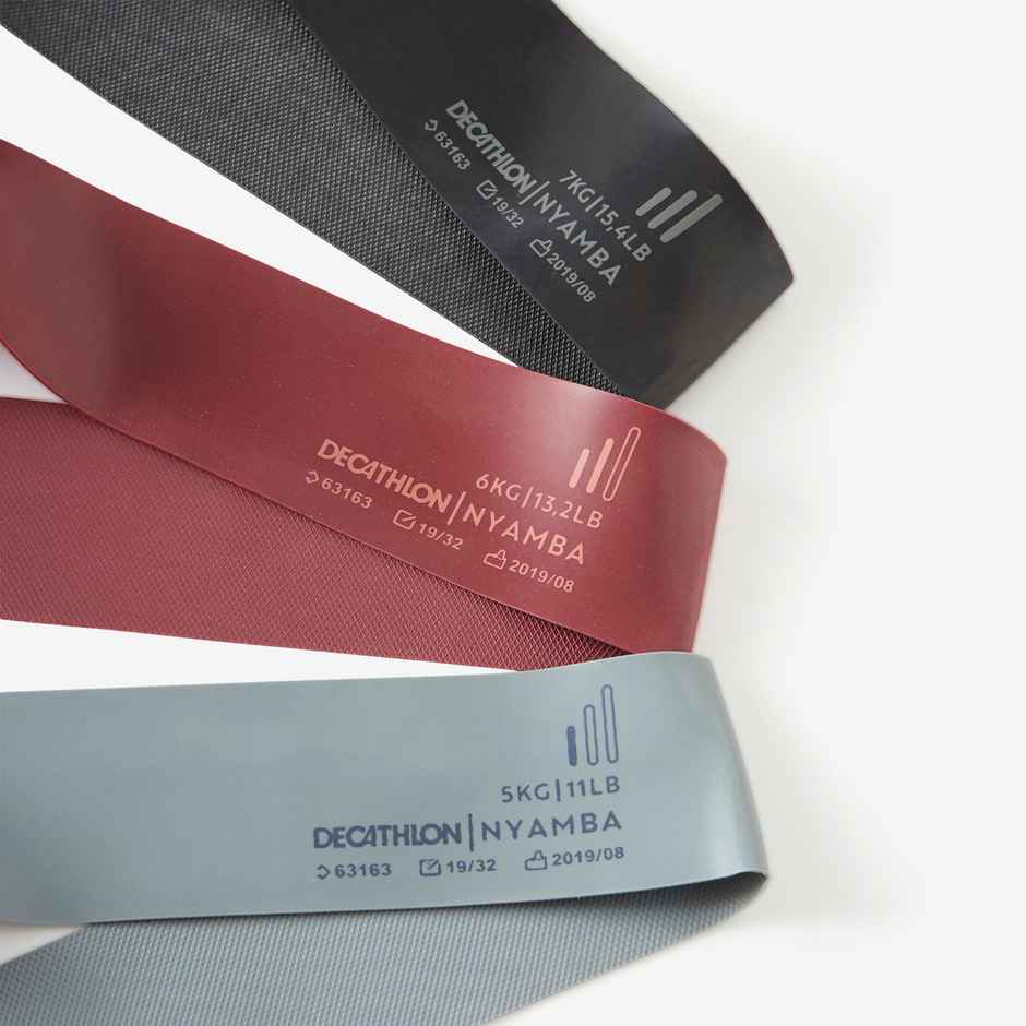 Decathlon Domyos Gym Mini Resistance Band | 5-6-7 kg | Turquoise/Burgundy/Black