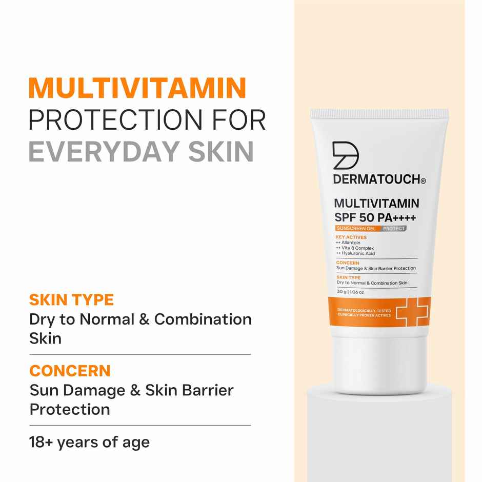 Dermatouch Multivitamin SPF 50 PA+++ Sunscreen Gel UVA-UVB Protection Zero White Cast Unisex