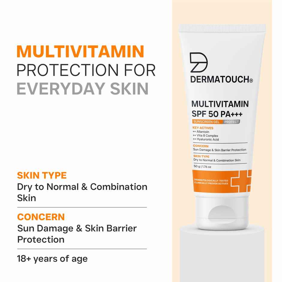 Dermatouch Multivitamin Spf 50 Pa+++ Sunscreen Gel Uva-Uvb Protection Zero White Cast Unisex