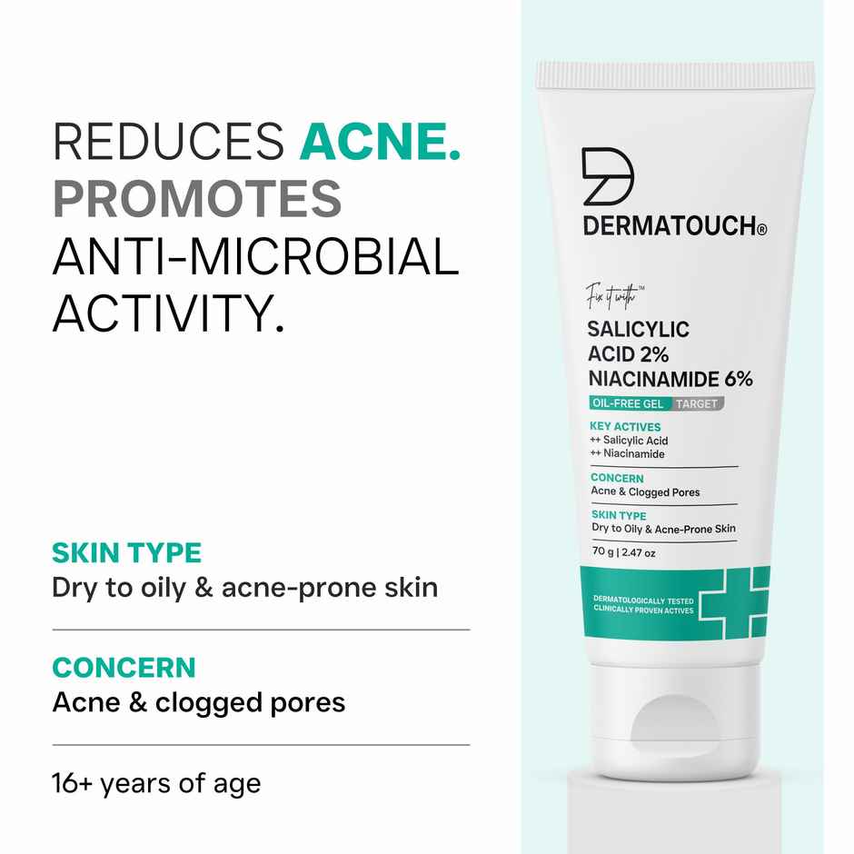 Dermatouch Salicylic Acid 2% Niacinamide 6% Anti-Acne Oil-Free Gel For Active Acne