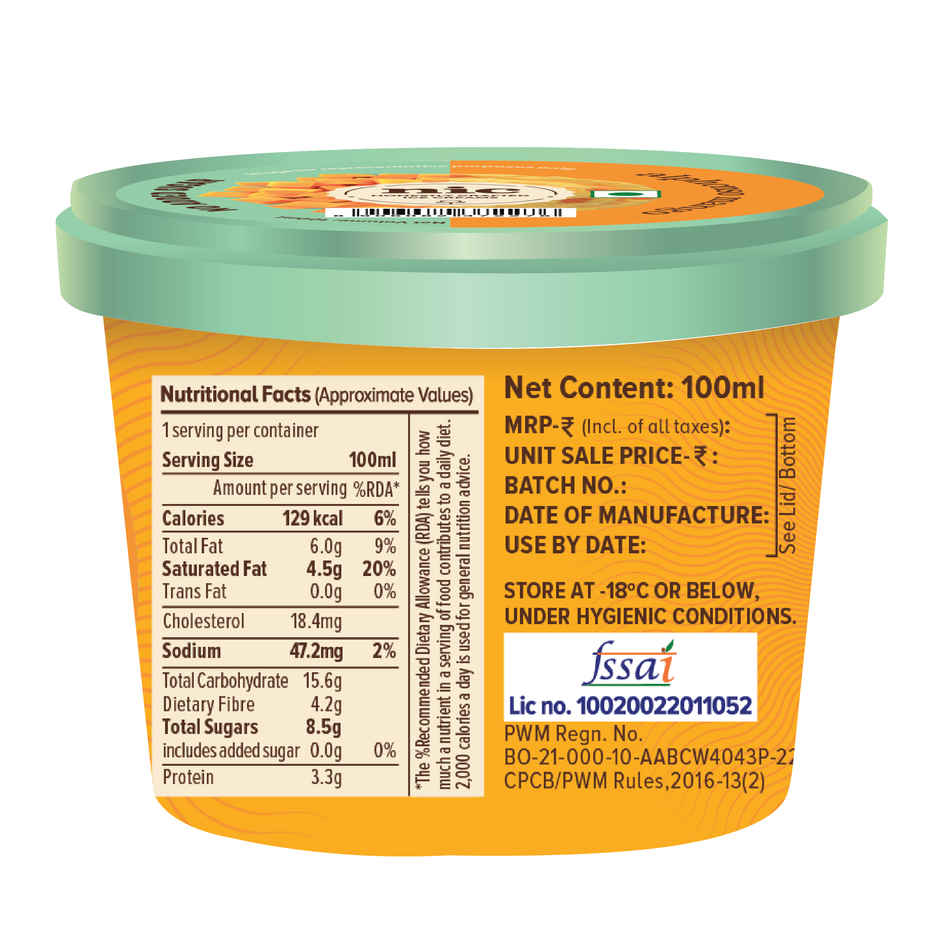 NIC Alphonso Mango Ice Cream Cup | No Added Sugar | Preservative Free | No Artificial Flavors